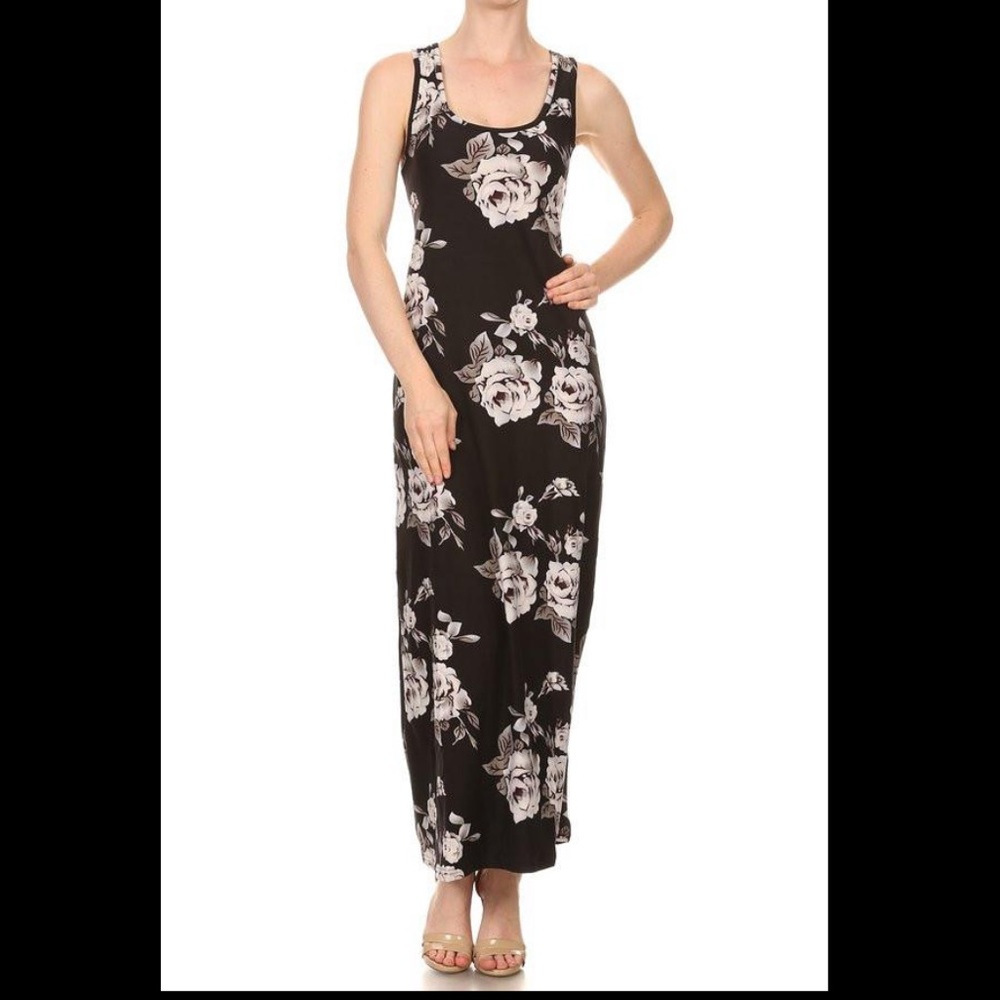 Butter Soft Black & White Rose Racerback Dress